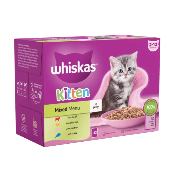 WHISKAS® Kitten 2-12 Months Mixed Menu in Jelly Wet Kitten Food Pouches 85g