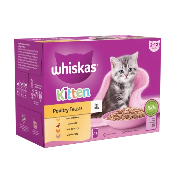 WHISKAS® Kitten 2-12 Months Poultry Feasts in Jelly Wet Kitten Food Pouches 85g