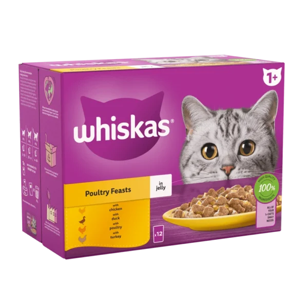 WHISKAS® Poultry Feasts in Jelly 1+ Adult Wet Cat Food Pouches 85g